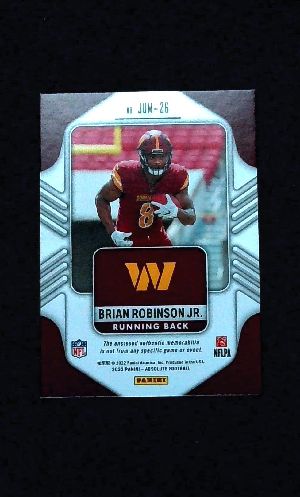 Brian Robinson JR. /49 (RC, MEM) - 2022 Panini Absolute Patch Tri Color Jumbo