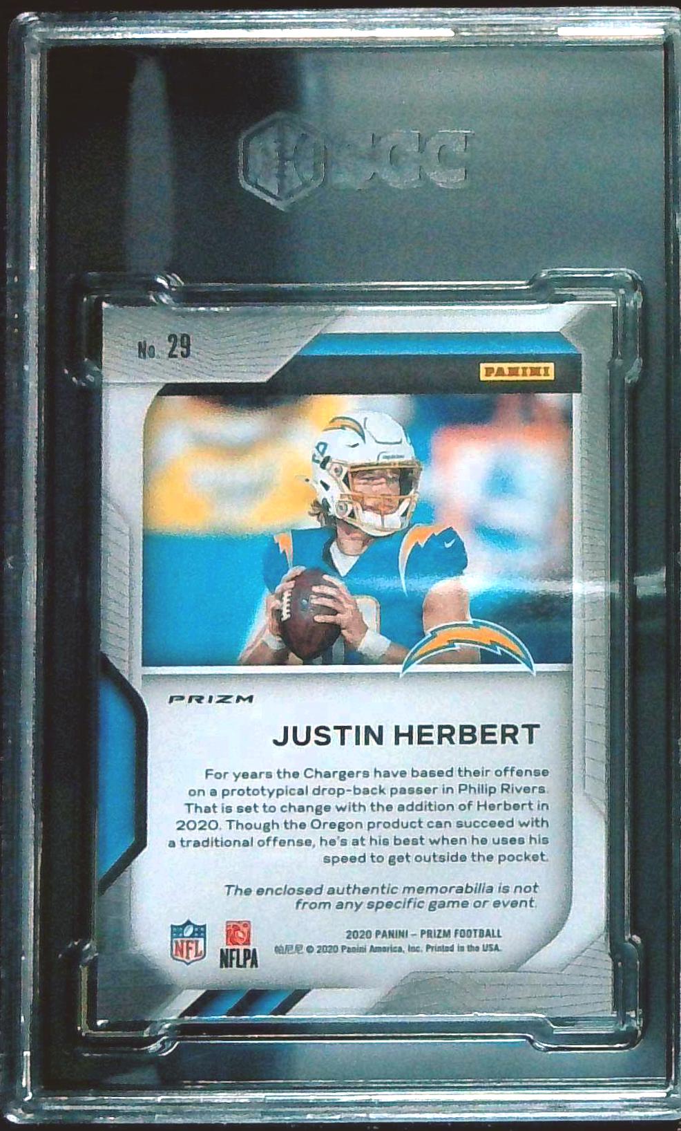 2020 Panini Prizm Pink Justin Herbert Rookie Patch SGC 9.5
