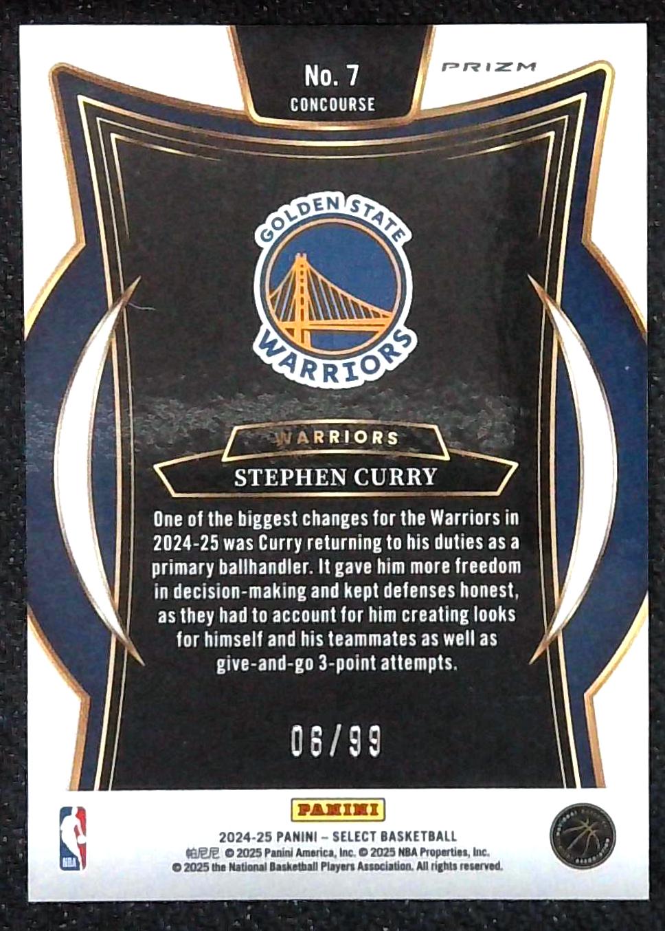 2024-25 Panini Select Stephen Curry #7 Concourse Pink Cracked Ice Prizm /99