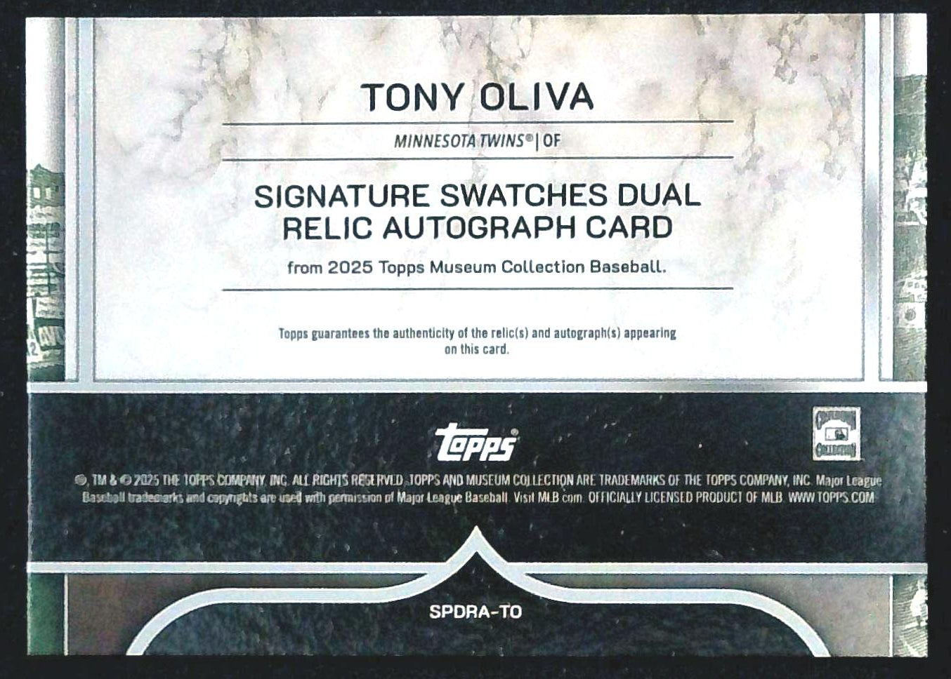 2025 Topps Museum Collection Tony Oliva Signature Swatches Auto Relic /99