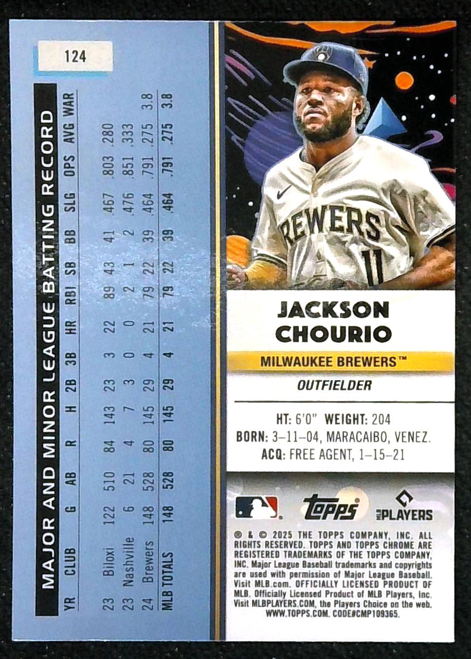 2025 Topps Cosmic Chrome Blue Moon Refractor /99 Jackson Chourio #124