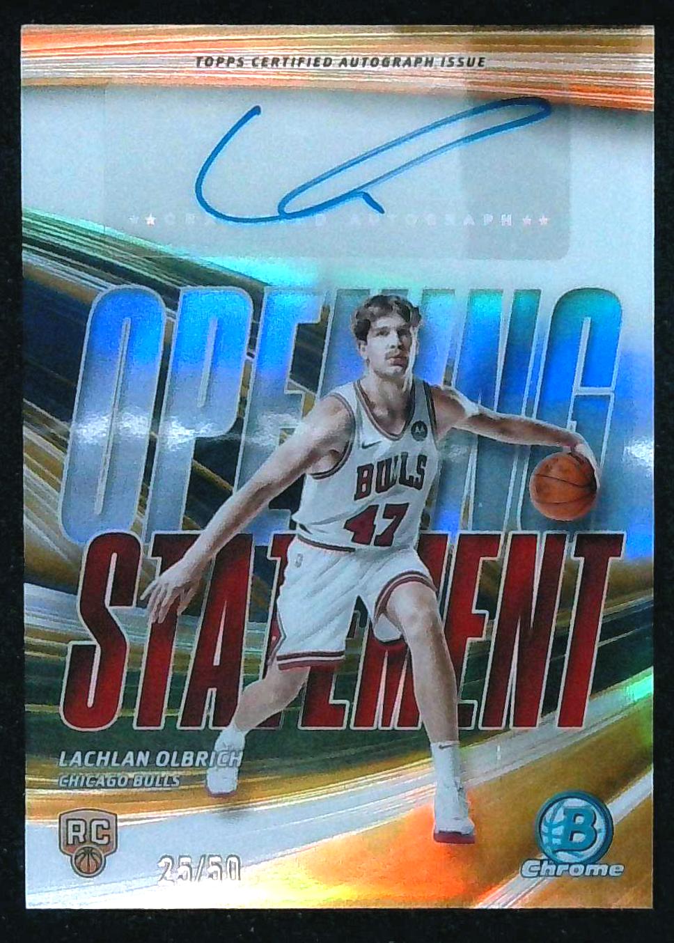 2025-26 Bowman Chrome Lachlan Olbrich Opening Statement Rookie Gold Auto /50
