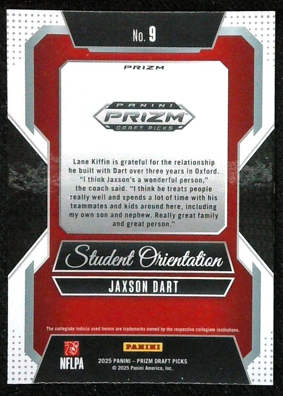 2025 Prizm Draft Picks Student Orientation JAXSON DART Rookie #9 Gold Ice Prizm