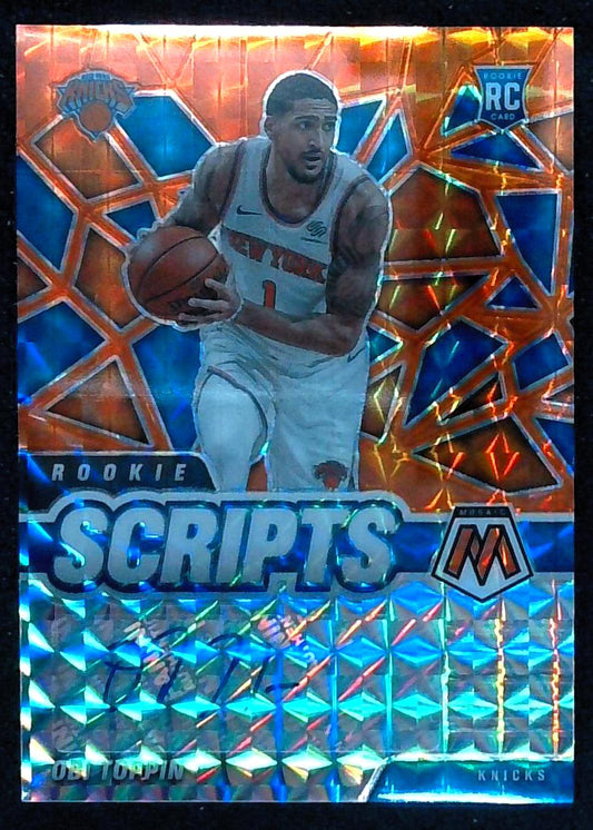 2020-21 Panini Mosaic - Rookie Scripts Obi Toppin #RS-OBI Orange Prizm (AU, RC)