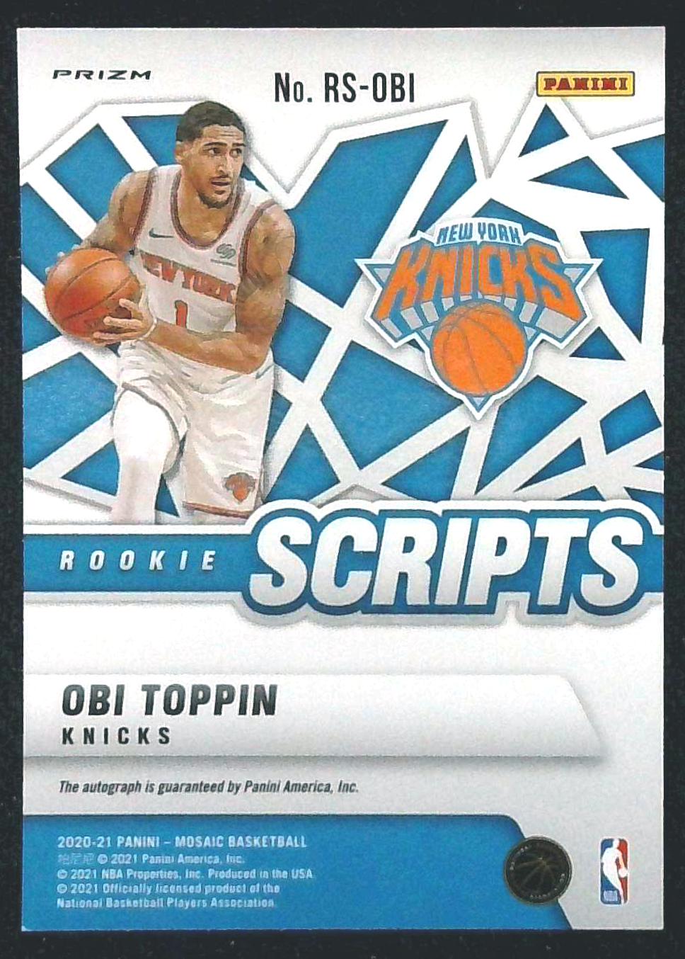 2020-21 Panini Mosaic - Rookie Scripts Obi Toppin #RS-OBI Orange Prizm (AU, RC)