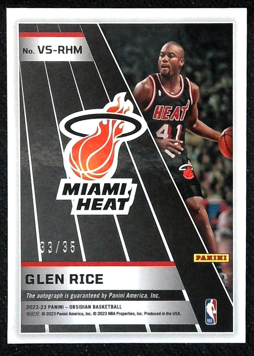 2022-23 Panini Obsidian Glen Rice Auto Volcanic Orange Etch /35 #VS-RHM Heat