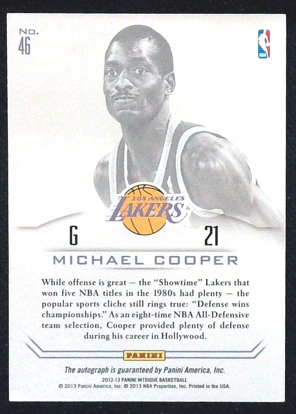 2012-13 Panini Intrigue Winning Ink /299 Michael Cooper #46 Auto HOF