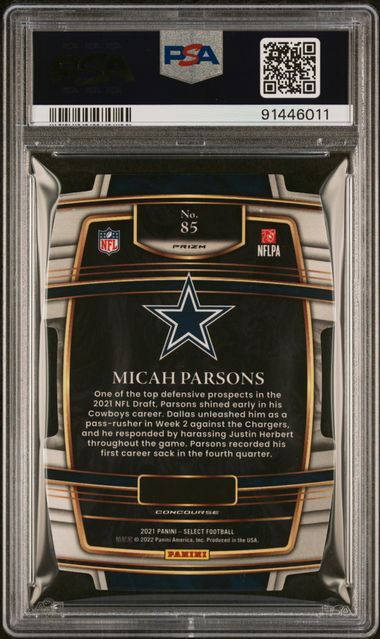 2021 PANINI SELECT #85 MICAH PARSONS D/C RED/YELLOW PRIZM ROOKIE PSA 9