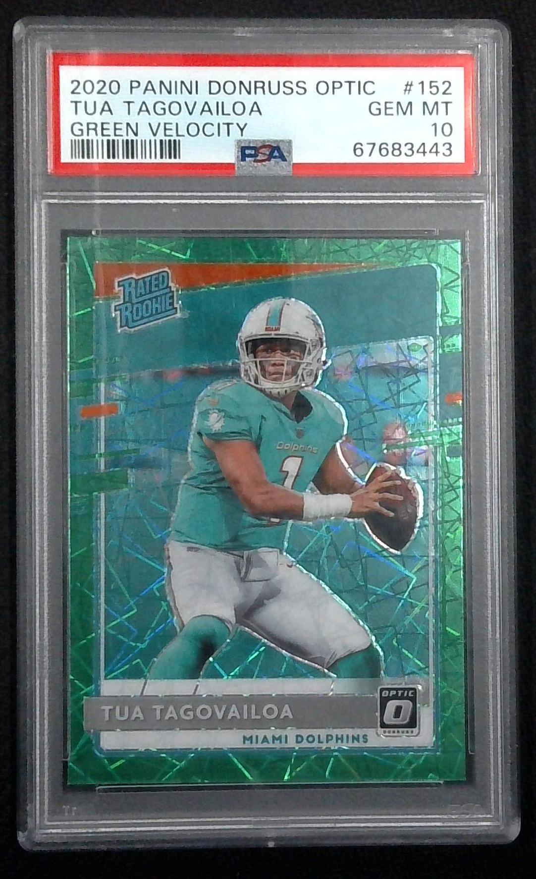 2020 PANINI DONRUSS OPTIC 152 TUA TAGOVAILOA GREEN VELOCITY PSA 10