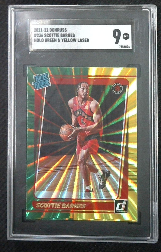 2021 Donruss Scottie Barnes Holo Green/Yellow Laser RC SGC 9