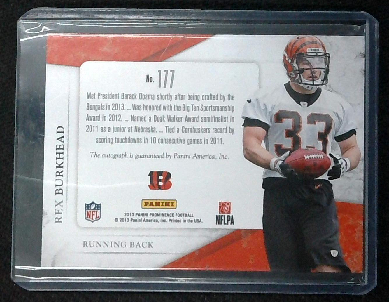 2013 Panini Prominence Rex Burkhead Bengals Rated Rookie Patch  Auto /208 RC #177