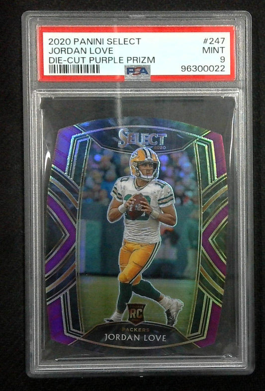 2020 Select Jordan Love Club Level Purple Prizm Die Cut Rookie RC #247 PSA 9