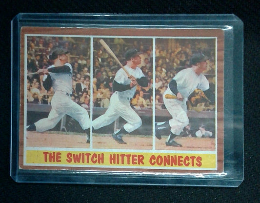 1962 Topps The Switch Hitter Connects Mickey Mantle #318