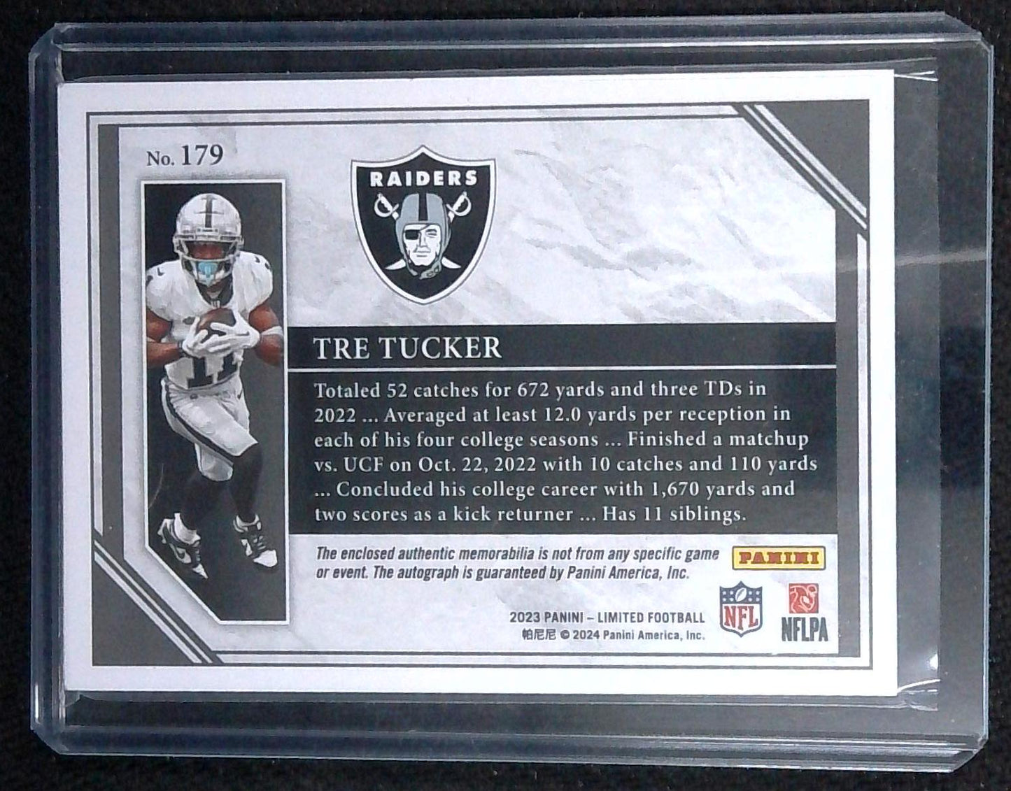Tre Tucker 2023 Panini Limited RPA SP /25 ROOKIE PATCH AUTO RC Raiders