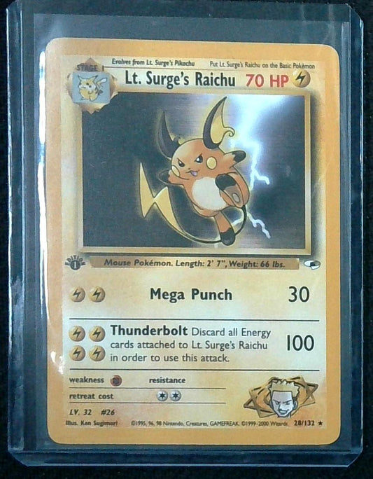 1st Edition Lt Surge’s Raichu 28/132 Gym Heroes Rare Pokemon Card TCG