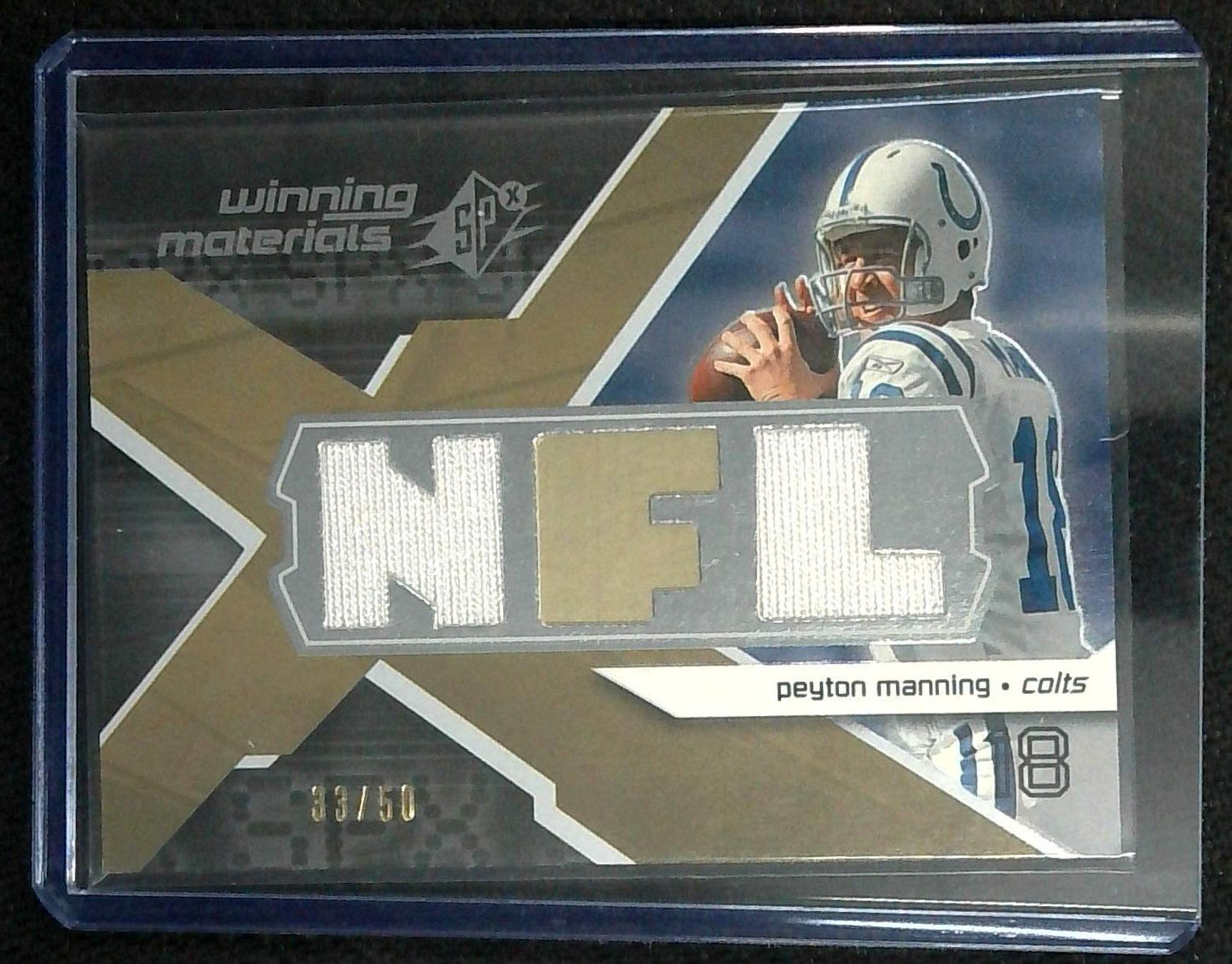 2008 UD SPX Peyton Manning Winning Materials Gold Card WM-PM 33/50
