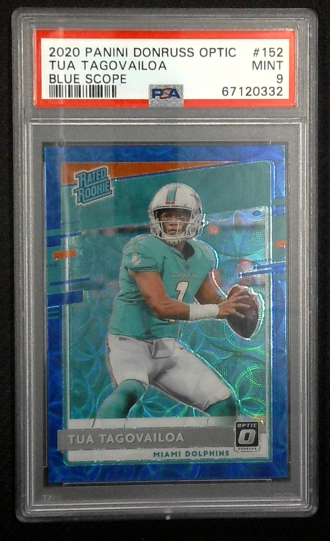 2020 Donruss Optic Blue Scope Prizm #152 Tua Tagovailoa Dolphins RC Rookie PSA 9