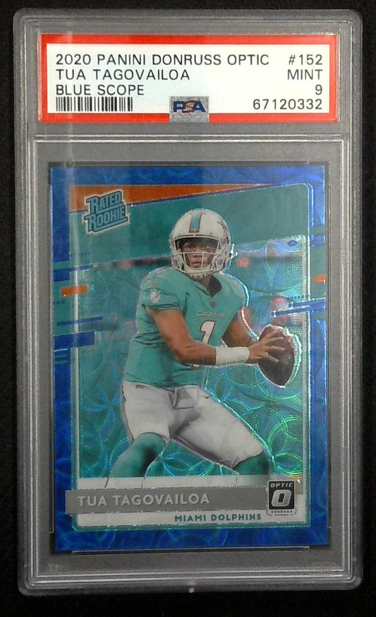 2020 Donruss Optic Blue Scope Prizm #152 Tua Tagovailoa Dolphins RC Rookie PSA 9