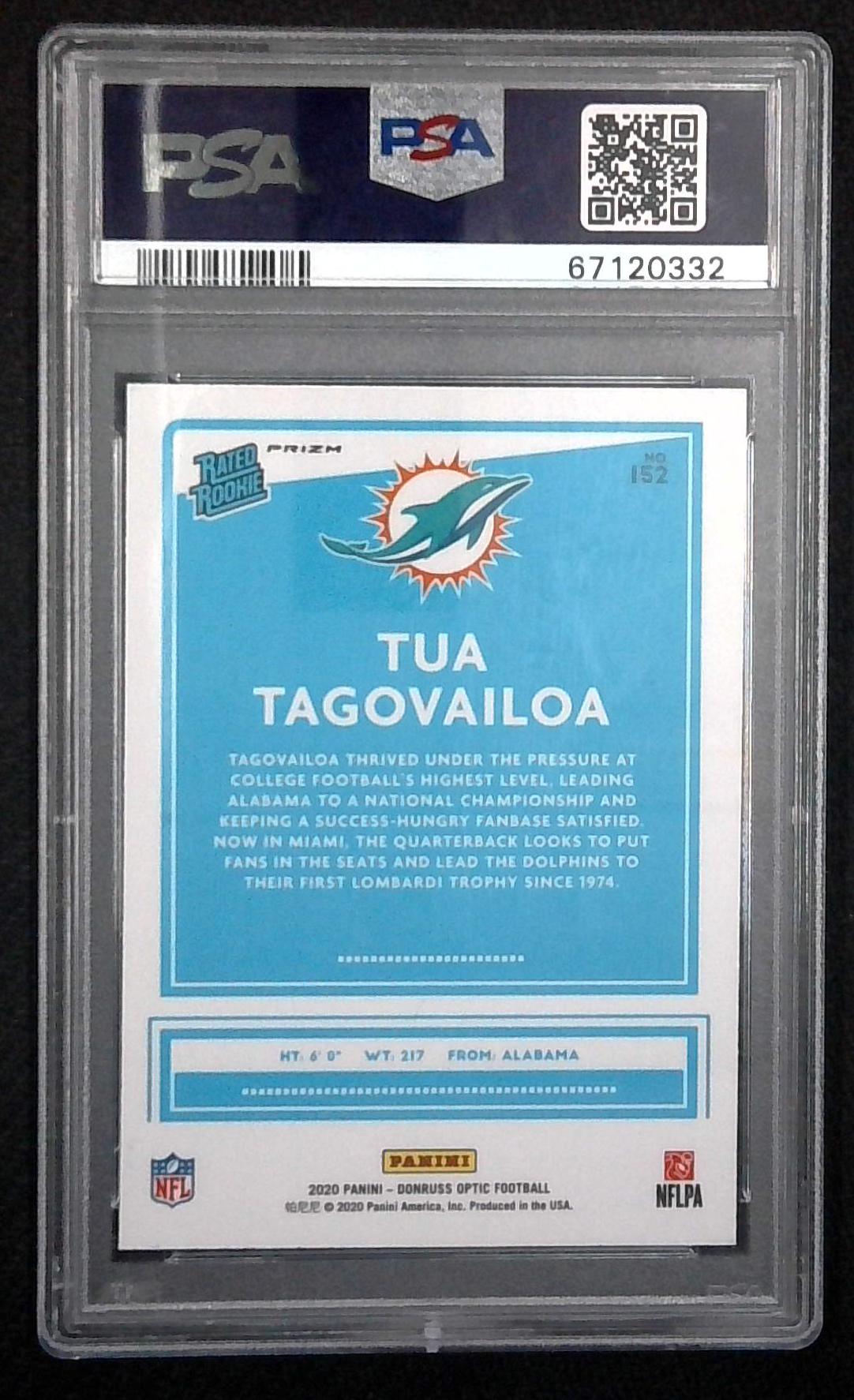 2020 Donruss Optic Blue Scope Prizm #152 Tua Tagovailoa Dolphins RC Rookie PSA 9