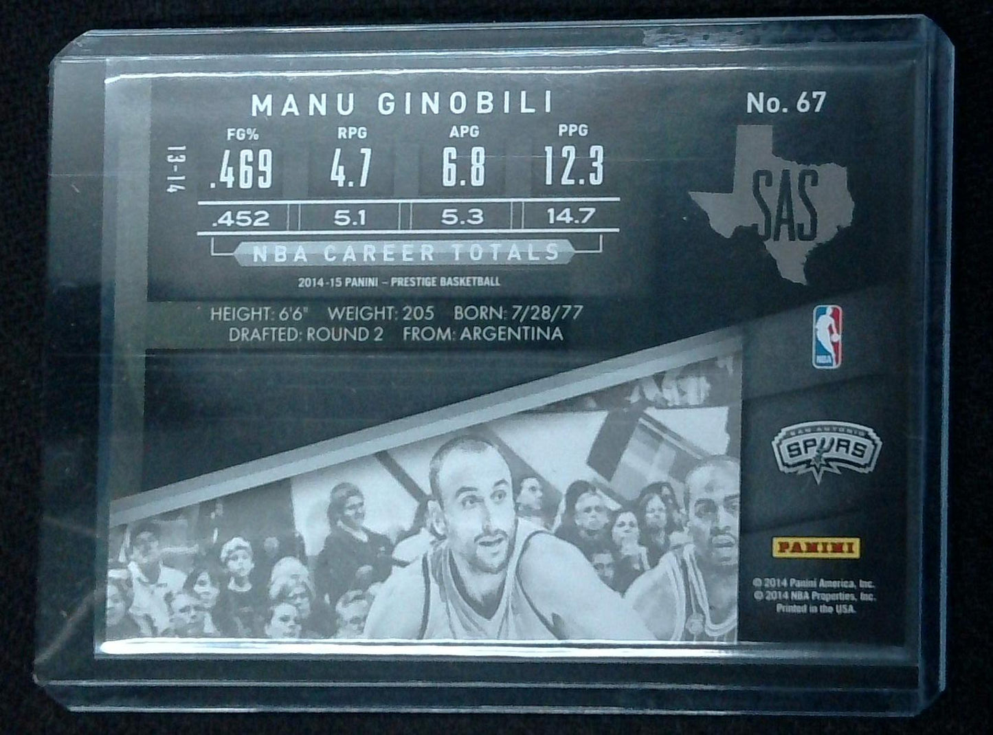 2014-15 Panini Prestige Bonus Shots Purple /49 Manu Ginobili #67