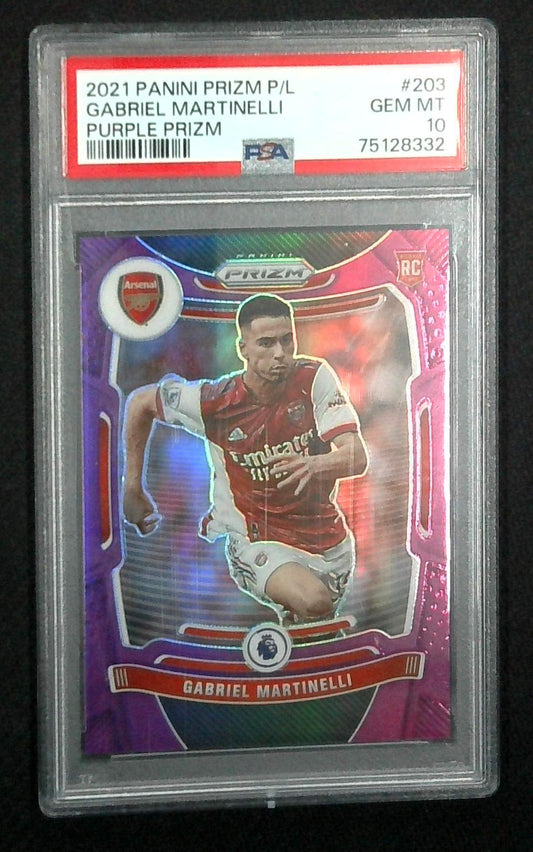 2021-22 Panini Prizm Gabriel Martinelli Purple 54/99 RC PSA 10 Rookie
