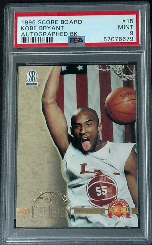 1996-97 Score Board Autographed Basketball Kobe Bryant Rookie RC #15 PSA 9