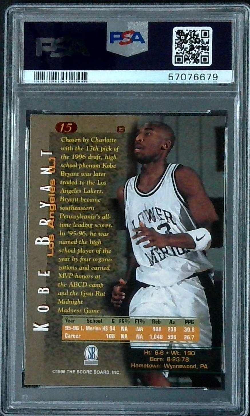 1996-97 Score Board Autographed Basketball Kobe Bryant Rookie RC #15 PSA 9