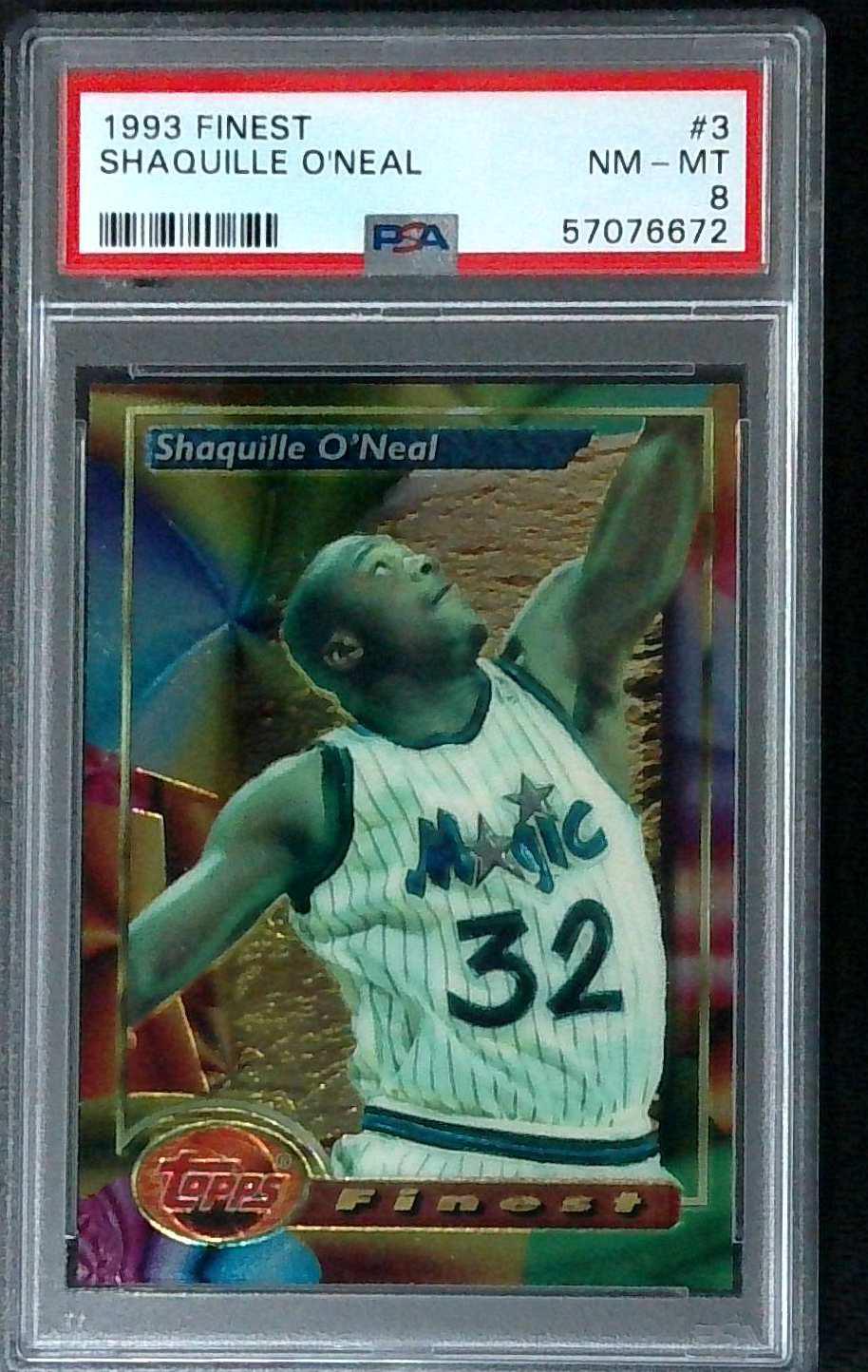 1993-94 Topps Finest Shaquille O'Neal #3 PSA 8 Magic
