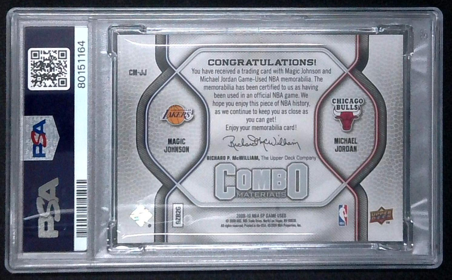 2009 SP Game Used Magic Johnson/Michael Jordan Dual Jersey 484/499 PSA 8