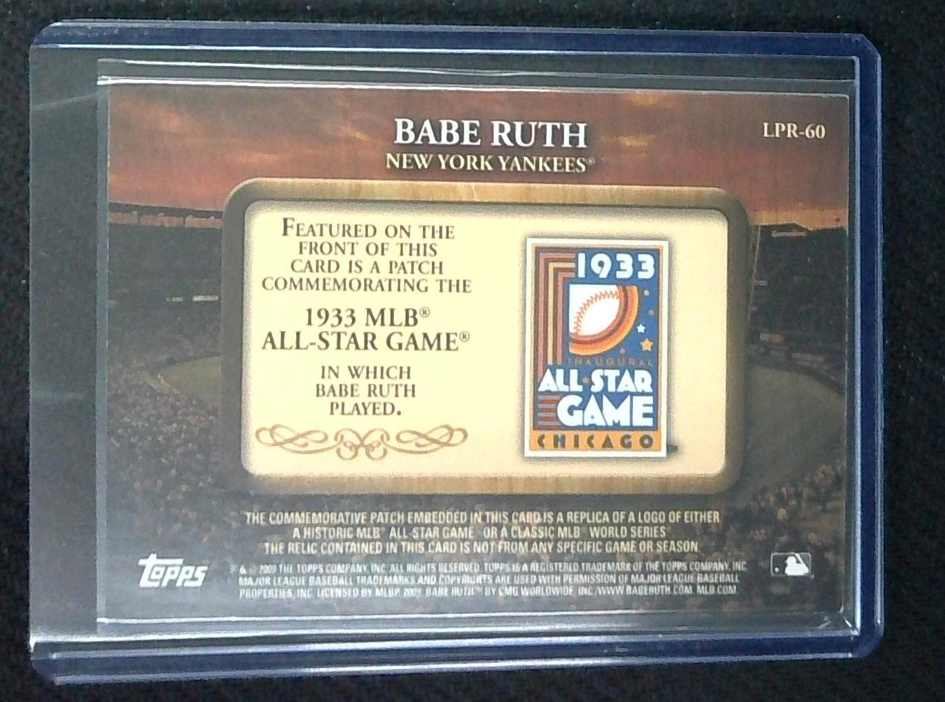 Babe Ruth 2009 Topps Legends Commemorative Patch #LPR60 / 1933 MLB All-Star Game