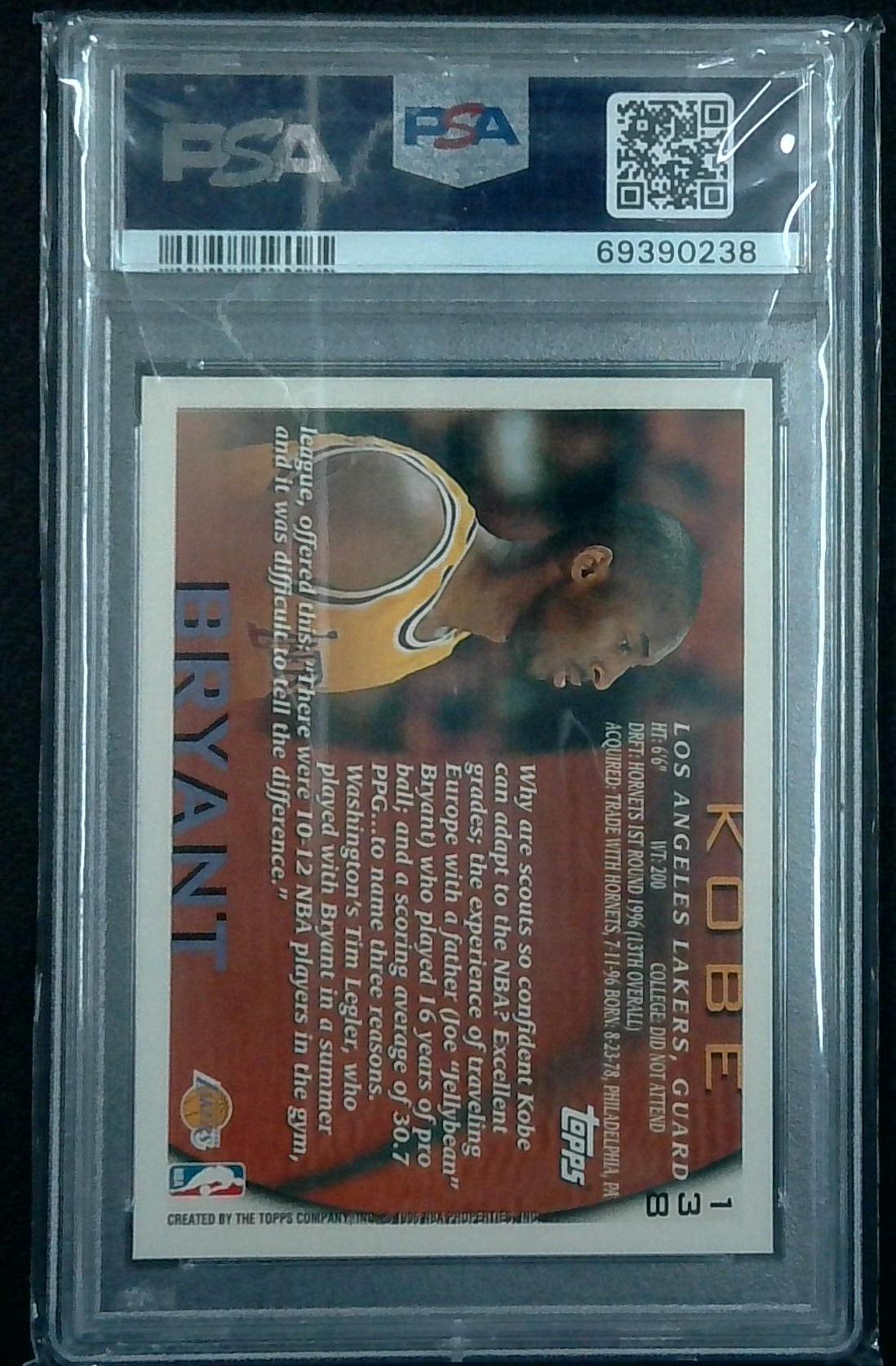1996 Topps Kobe Bryant #138 Rookie Card RC PSA 9 Mint