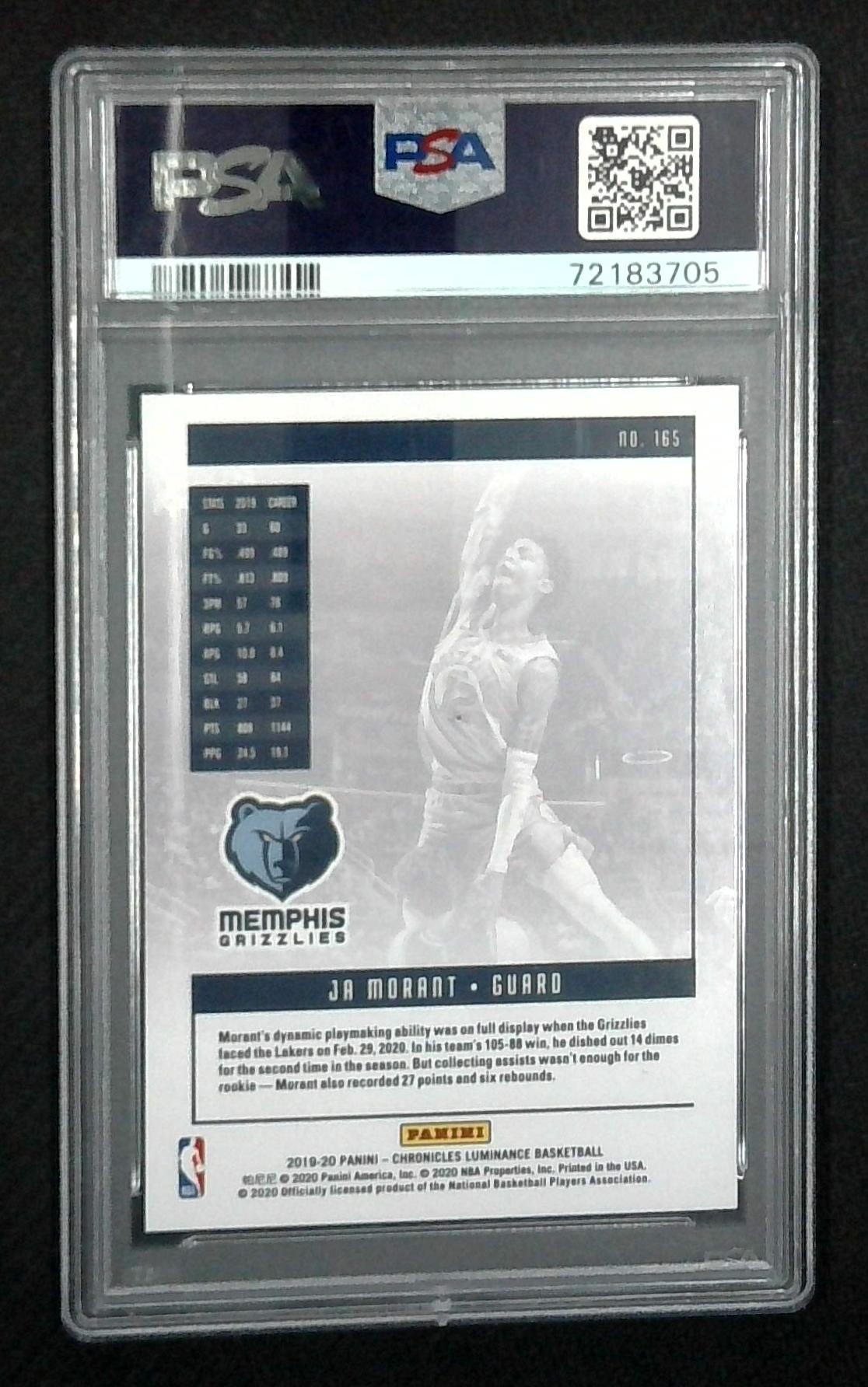 2019 Panini Chronicles Ja Morant #165 Luminance RC Rookie PSA 10
