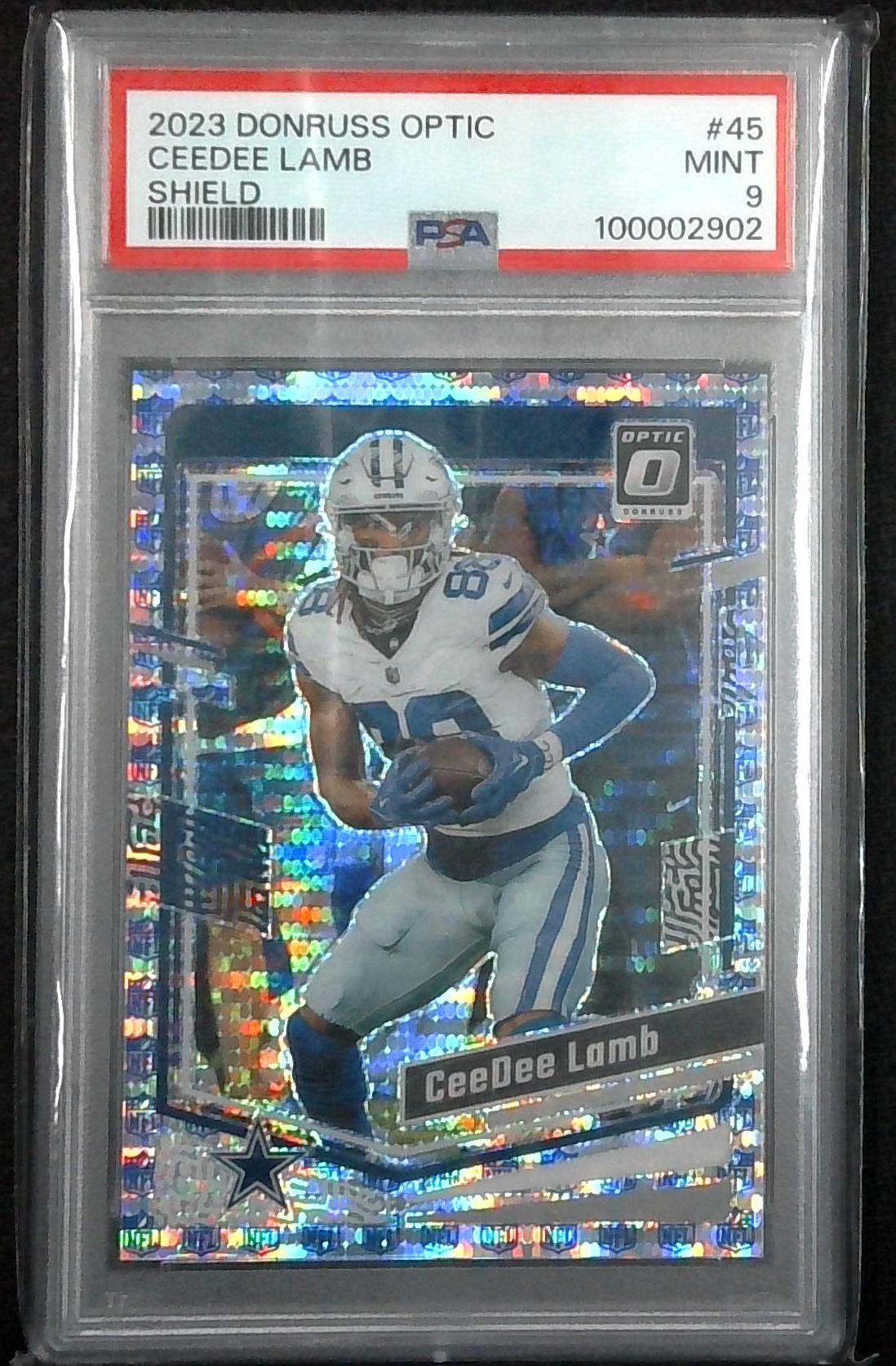 2023 Panini Donruss Optic Ceedee Lamb 02/32 Shield Prizm PSA 9