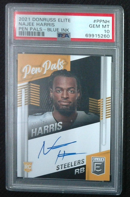 Najee Harris 2021 Donruss Elite Pen Pals Rookie Auto GEM MINT PSA 10 Steelers