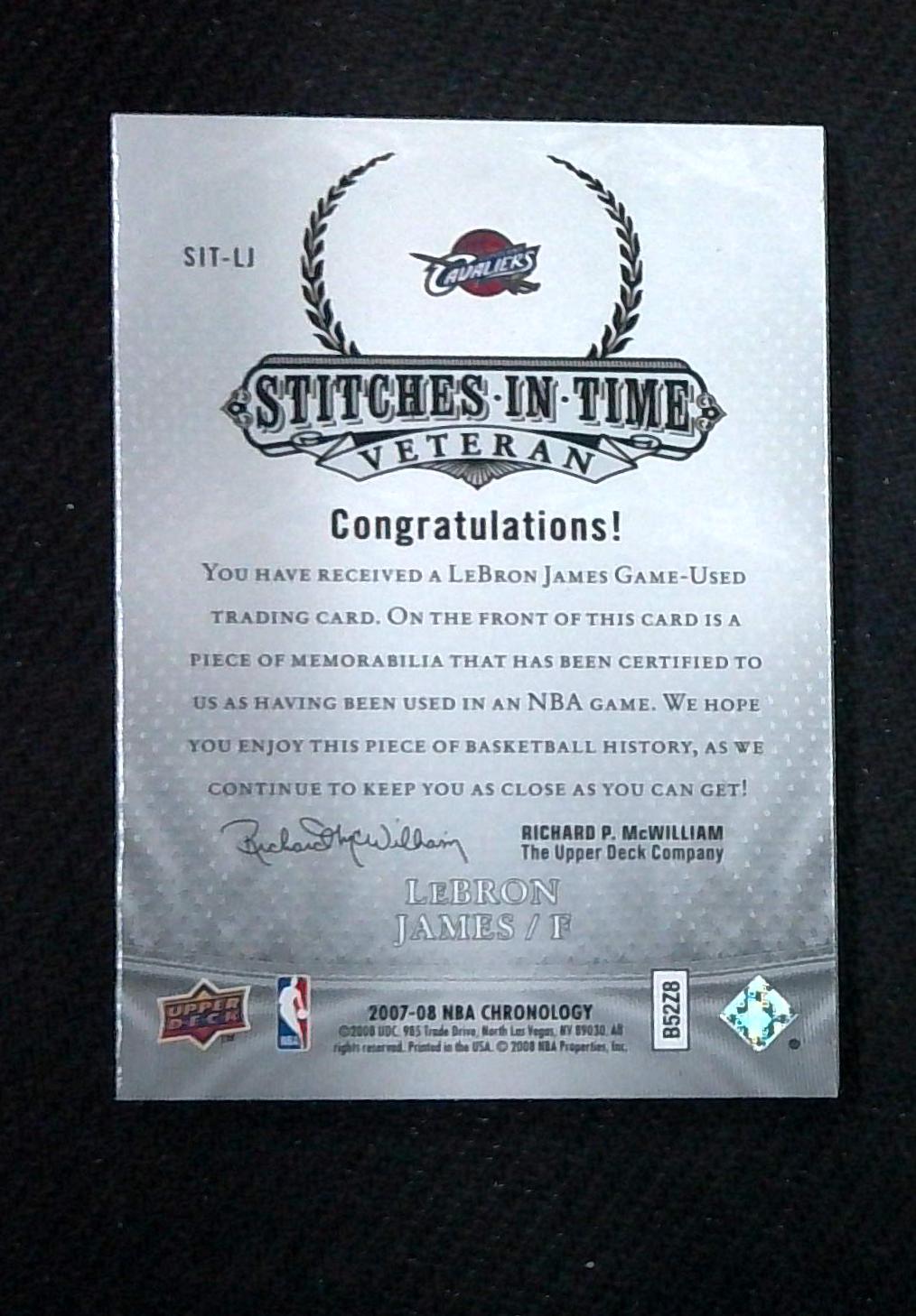 2007-08 Upper Deck Chronology Stitches in Time #SIT-LJ LeBron James Patch Card #81/99