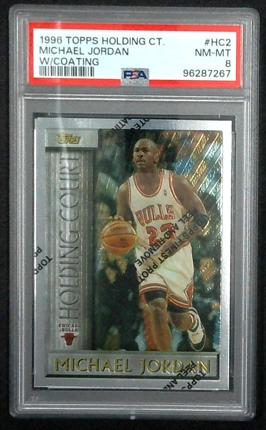 1996 Topps Holding Court w/ Coating Michael Jordan #HC2 PSA 8 NM-MT