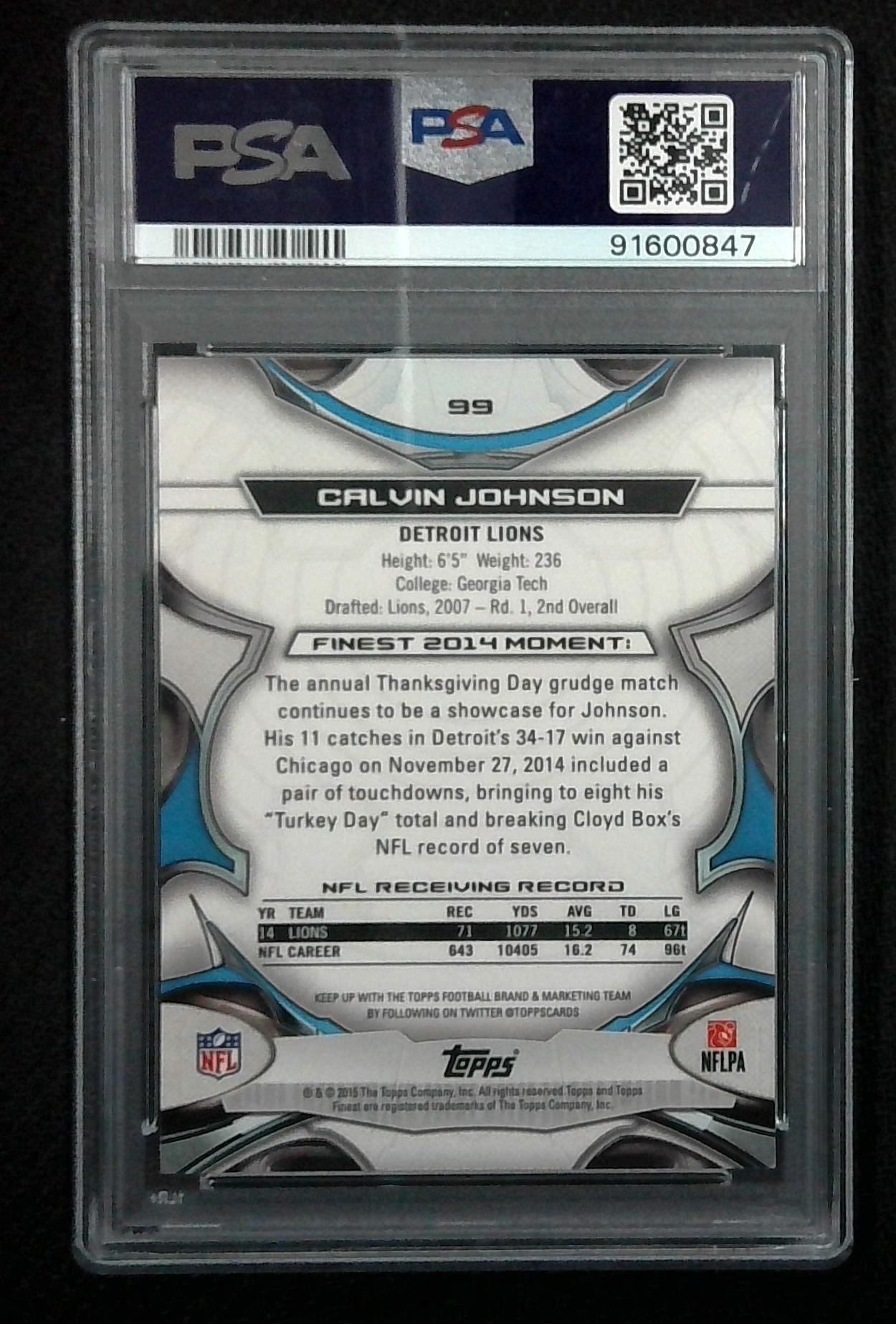 2015 Finest Calvin Johnson Black Refractor PSA 9