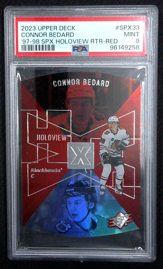 PSA 9 2023-24 Upper Deck Connor Bedard SPX-33 Holoview Retro Red /250