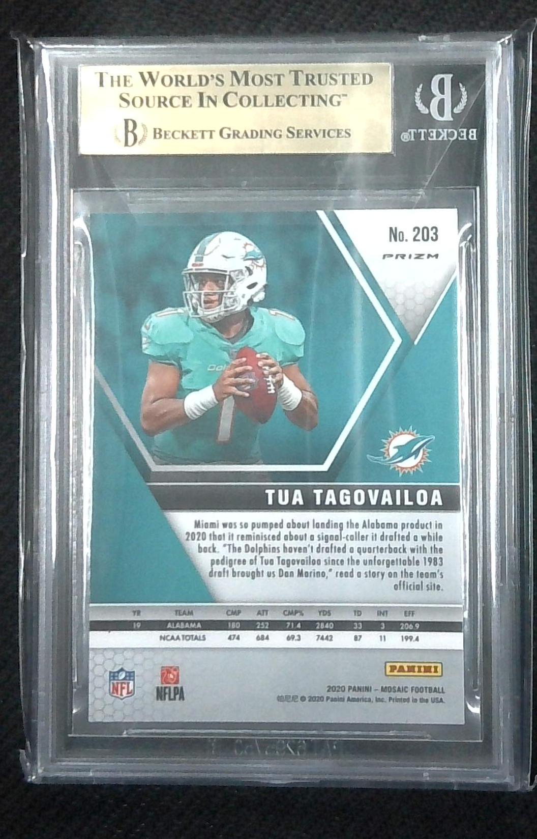 2020 PANINI MOSAIC TUA TAGOVAILOA REACTIVE BLUE ROOKIE CARD (#203) - BGS 9.5 GEM