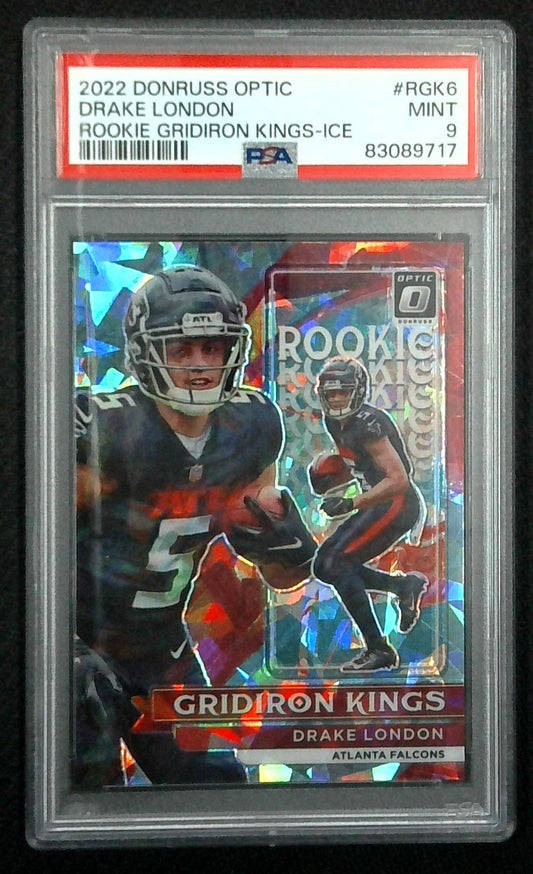 DRAKE LONDON 2022 Donruss Optic Rookie Gridiron Kings Ice 01/15 PSA 9