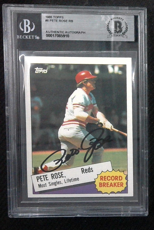 1985 Topps Record Breaker Pete Rose Sighed Auto Beckett Auth