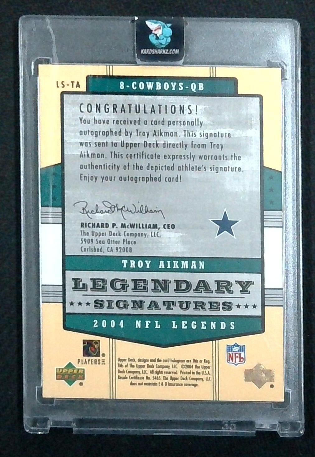 2004 UPPER DECK NFL LEGENDS TROY AIKMAN LEGENDARY SIGNATURES AUTO