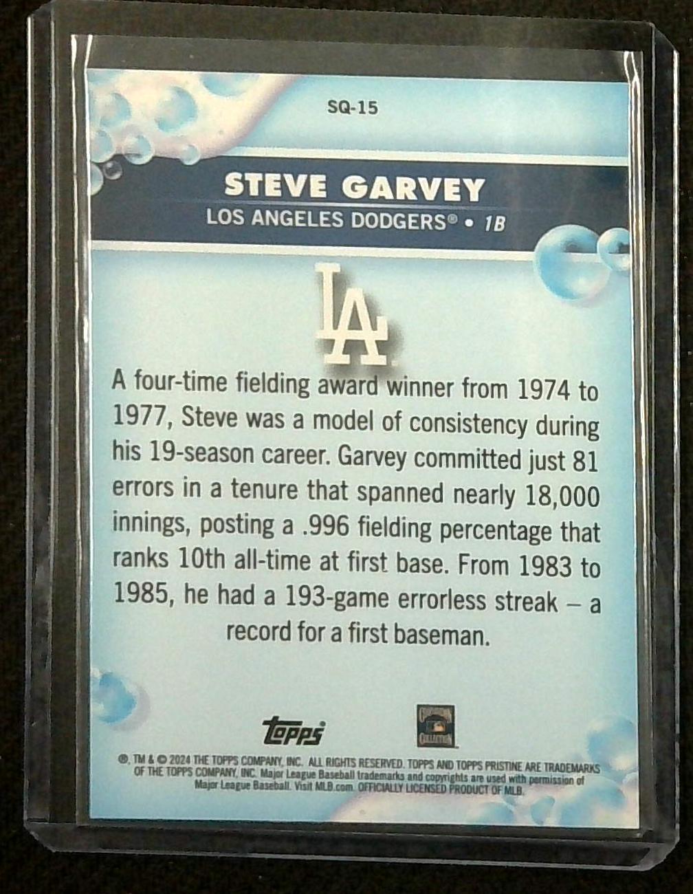 2024 Topps Pristine Steve Garvey Squeaky Clean Blue Refractor /75 Dodgers Blue