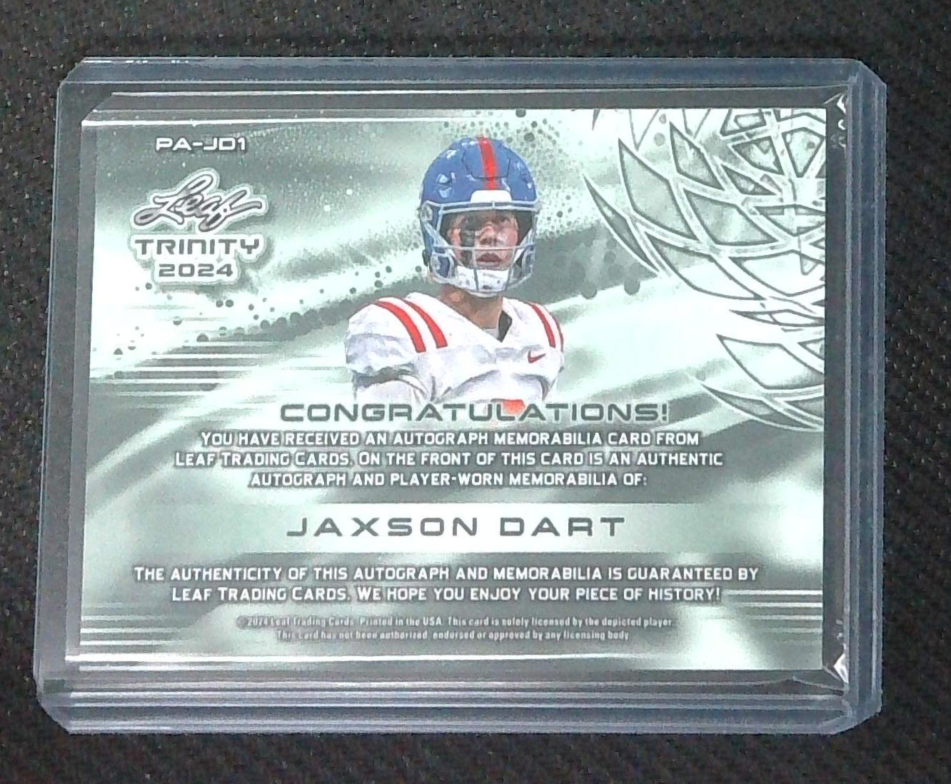 JAXSON DART 2024 Leaf Trinity Football BRONZE Patch Auto #88/99 OLE MISS REBELS