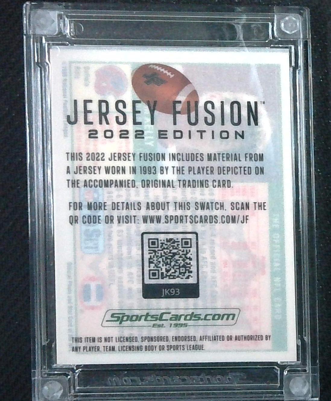 JIM KELLY 2022 JERSEY FUSION GAME USED SWATCH BUFFALO BILLS