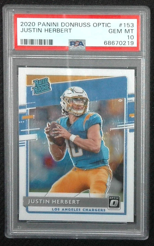 2020 Panini Donruss Optic Rated Rookie Justin Herbert #153 PSA GEM MT 10