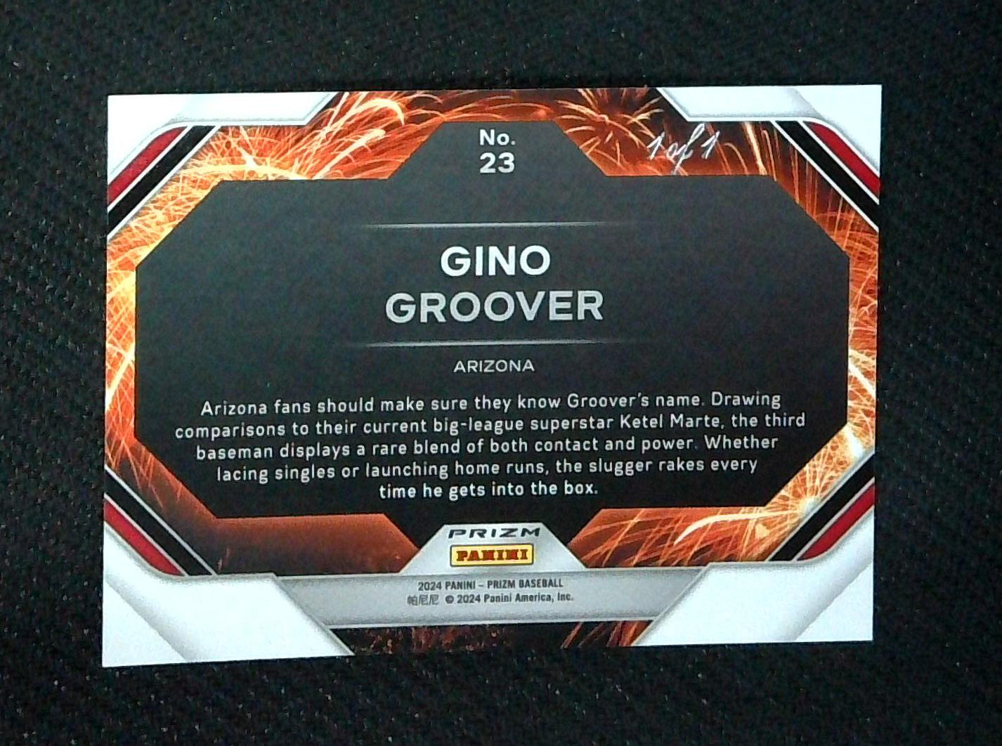 2024 Panini Prizm Gold Vinyl 1/1 Fireworks Gino Groover Diamondbacks