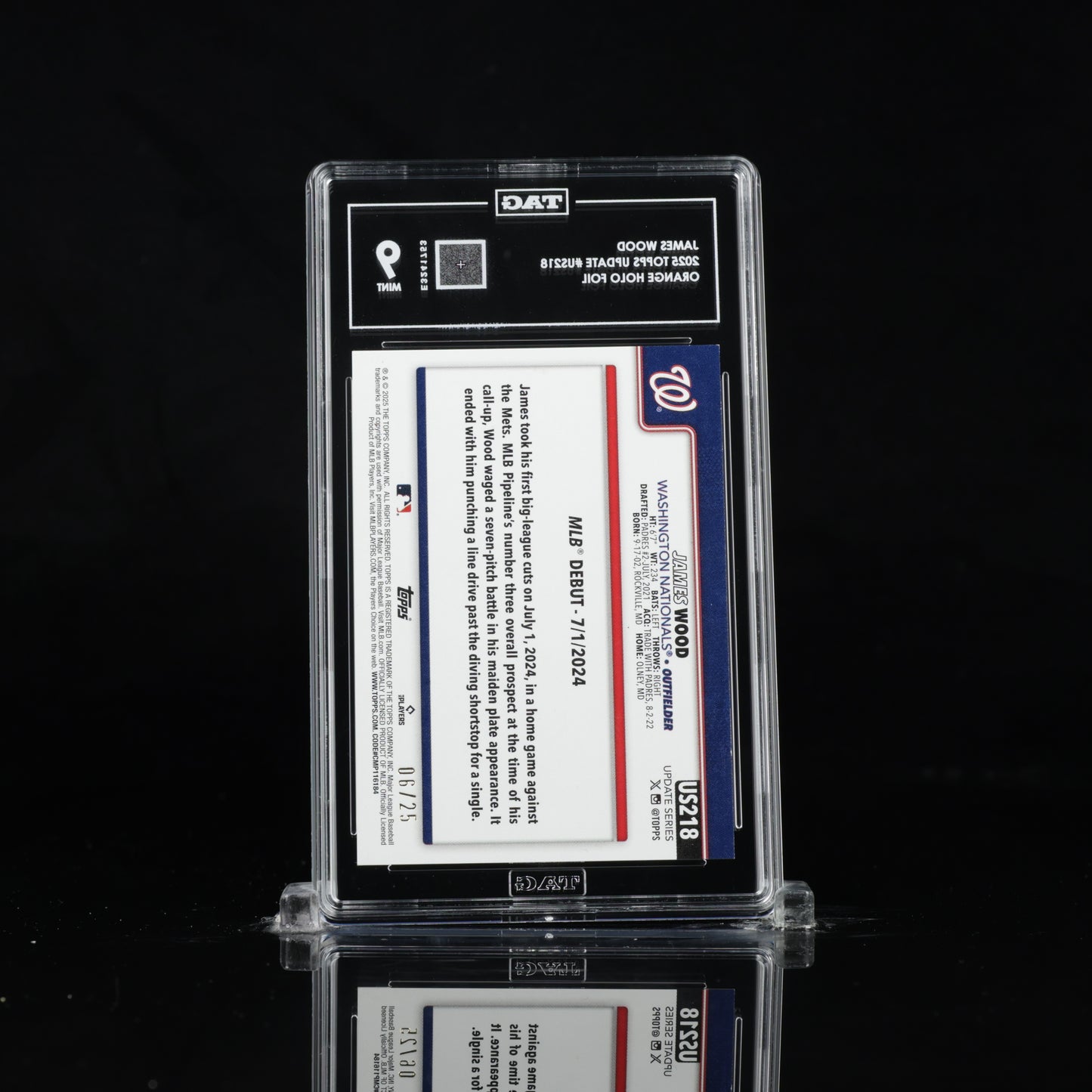 JAMES WOOD 2025 TOPPS UPDATE #US218 ORANGE HOLO FOIL /25 TAG 9