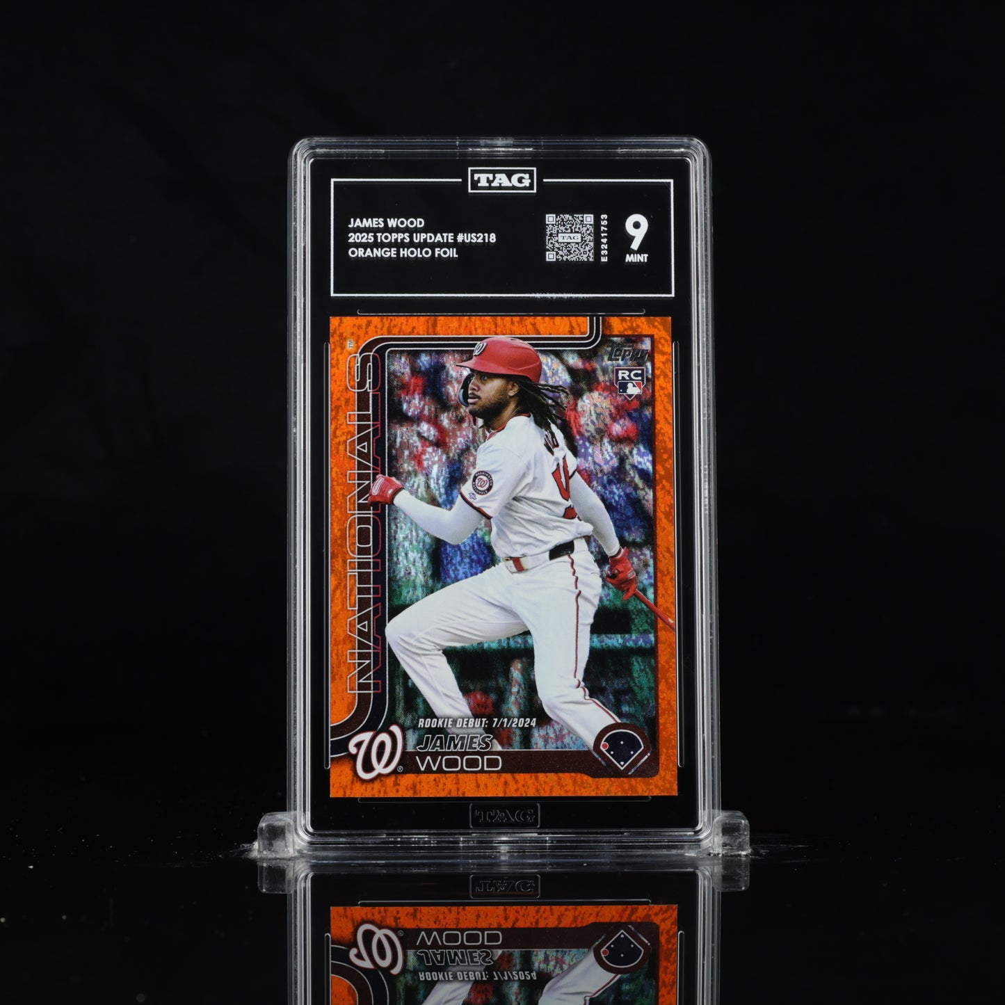JAMES WOOD 2025 TOPPS UPDATE #US218 ORANGE HOLO FOIL /25 TAG 9