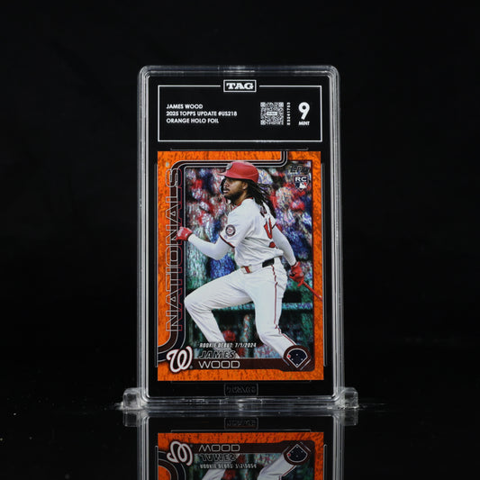 JAMES WOOD 2025 TOPPS UPDATE #US218 ORANGE HOLO FOIL /25 TAG 9